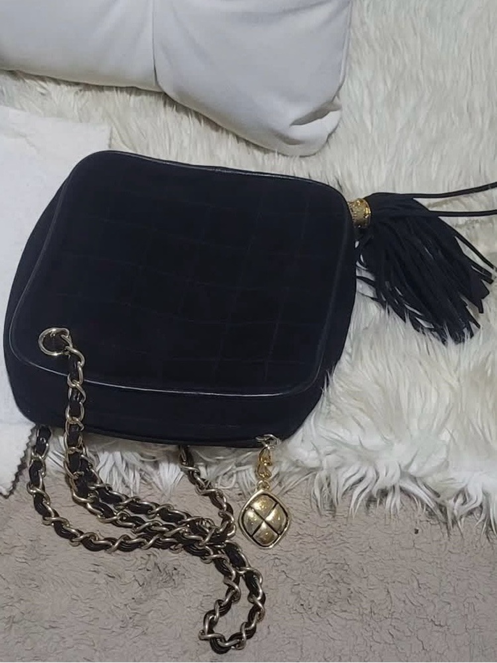 Chanel Vintage Diamond Shape Suede Leather Choco Bar Shoulder Bag - Picture 1 of 13